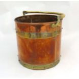 Arts and Crafts : a copper and brass plate bucket with swing over handle ,