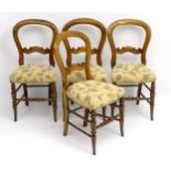 A set of 4 Victorian stained wood balloon back overstuffed chairs 34" high CONDITION: