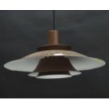 Vintage Retro : A Danish designed Pendant light / Lamp , with brown outer livery ,