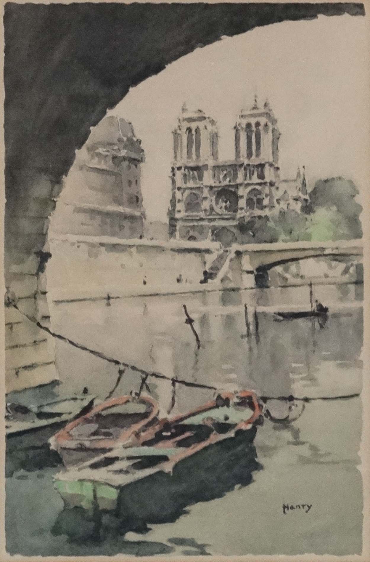 L Henry XX French, Watercolour , a pair, The Seine , Paris and Notre Dame from the Seine, - Image 9 of 9