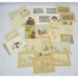 A box containing a large quantity of sketches, paintings etc.by various artists and sizes.