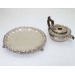 A silver plate salver 9 1/4" diameter together with a Sheffield plate teapot (2)