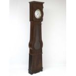 Comptoise French longcase clock : a 19thC 8 day painted (inlaid oak style) pine cased clock with