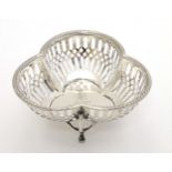 A silver trefoil formed bon bon dish with pierced decoration ,