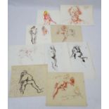Peter Collins XX, A collection 9 Nude studies, Various sizes, Some signed,