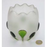 Glass : Art Nouveau - a light shade with frosted decoration and green drip foliate decoration ,