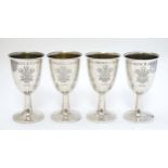 4 silver goblets with gilded interiors. 3 x Hallmarked Birmingham 1968 maker Mappin & Webb Ltd.