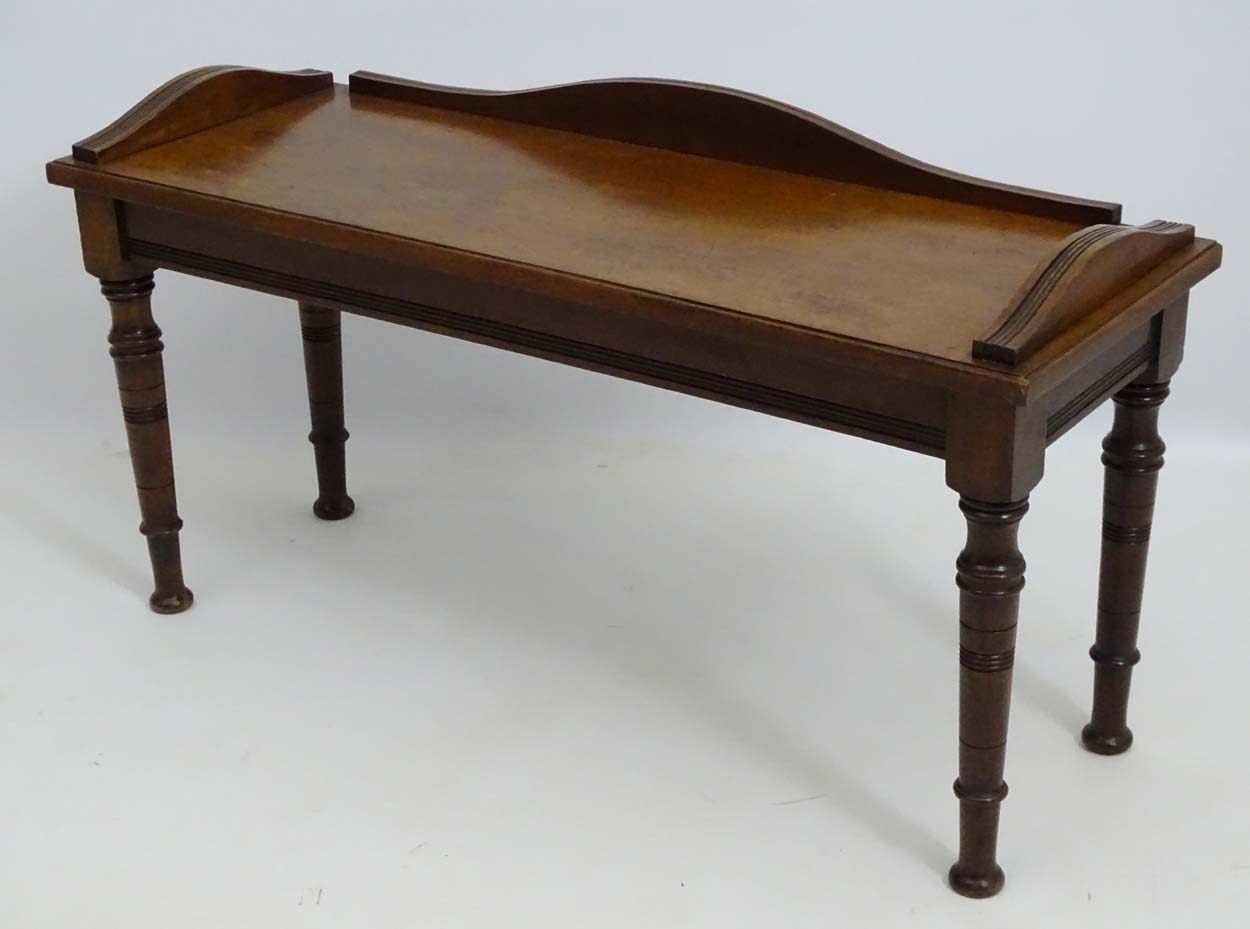 A late 19thC mahogany duet stool / hall seat with shaped upstand, - Image 5 of 5