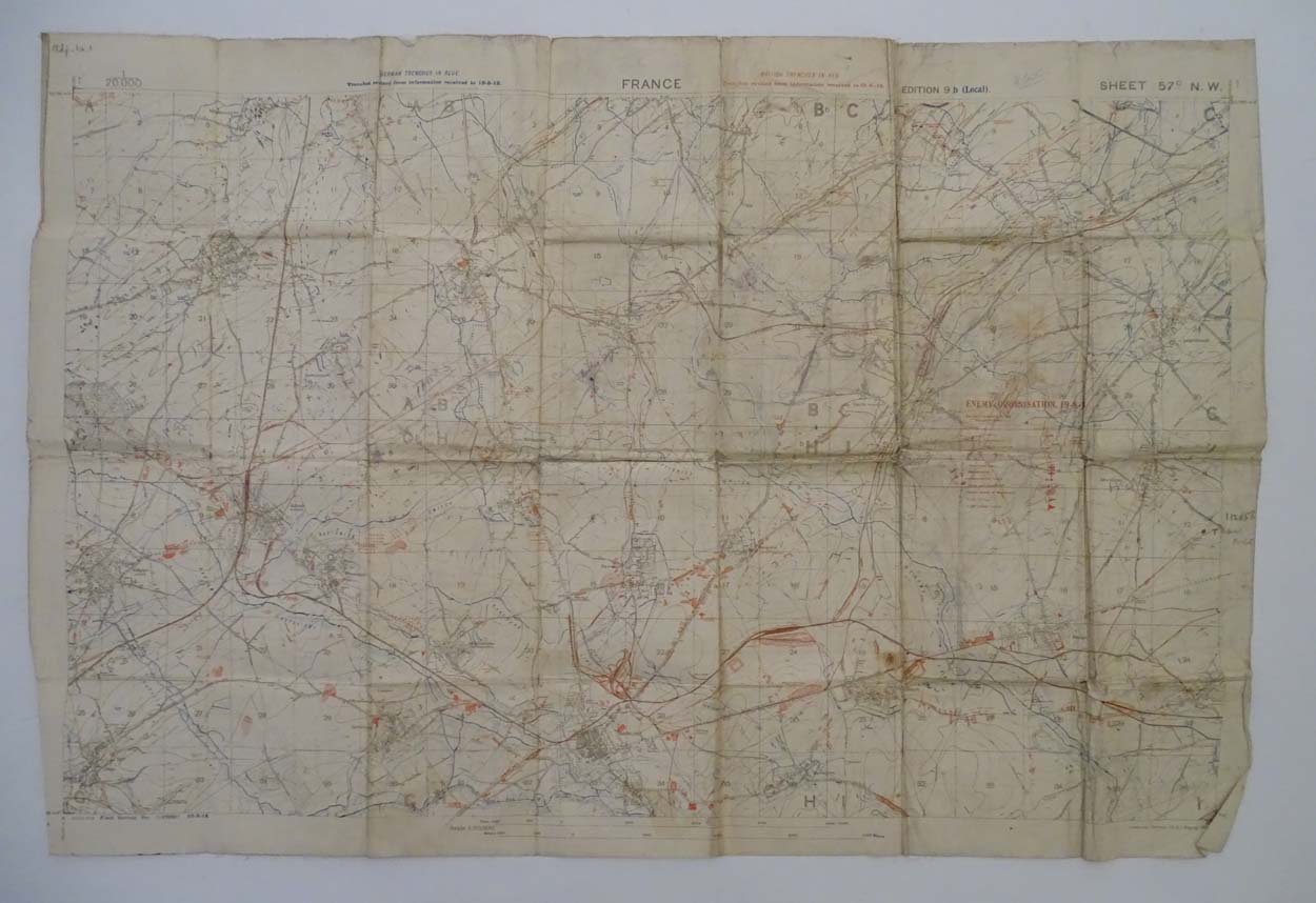 Militaria : a WWI Ordnance Survey trench map , entitled ' 57C NW 1/20,