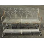 Garden & Architectural , Salvage : A 19 thC white painted bench with fold down foot rest ,