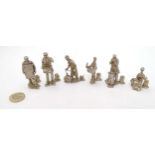 6 silver menu / place card holders from the ' Cries of London ' series to include Hurdy Gurdy Man ,