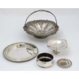 Assorted silver plated wares to include a cake basket,