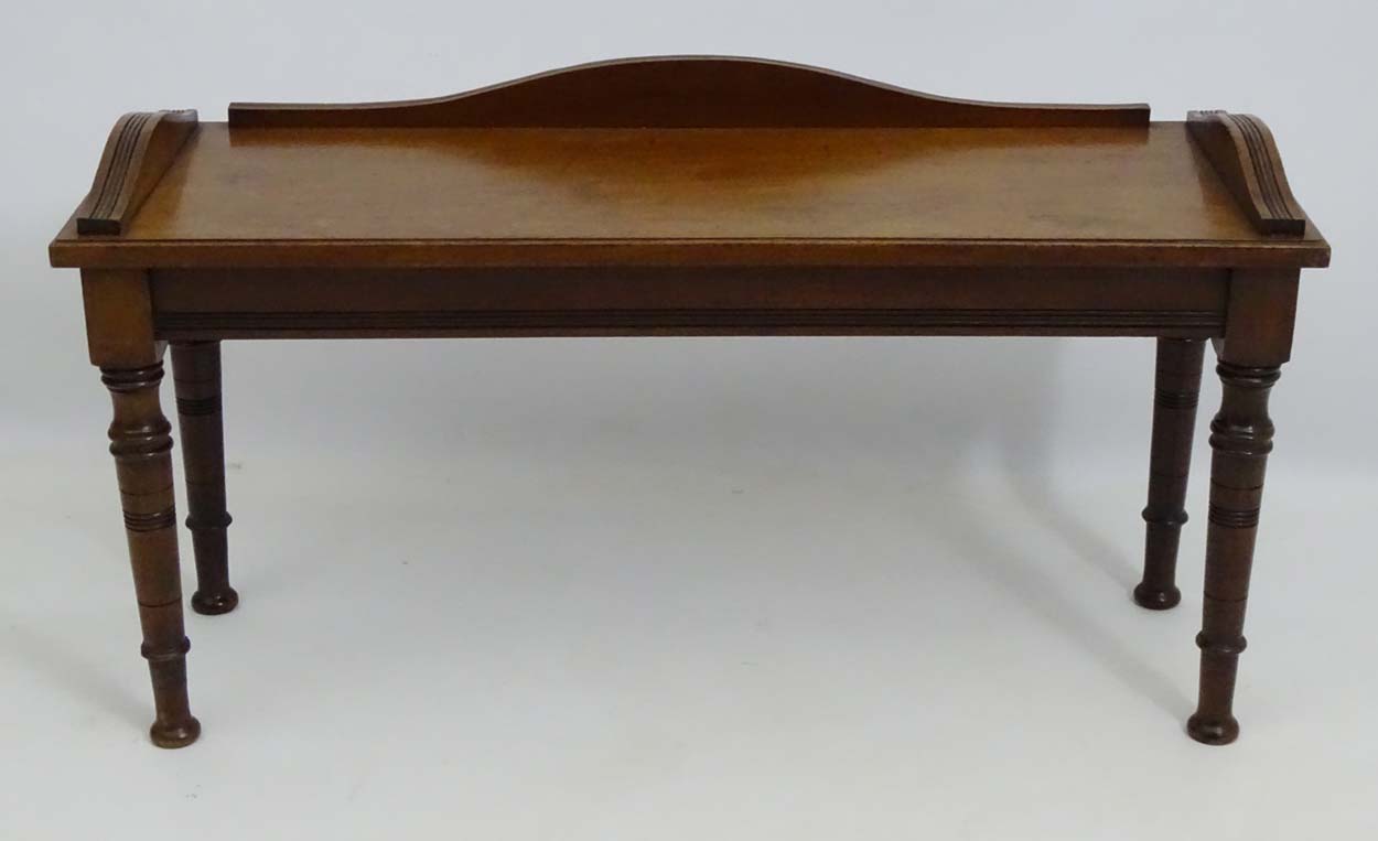A late 19thC mahogany duet stool / hall seat with shaped upstand, - Image 4 of 5