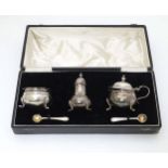 An early 20thC silver 3 piece cruet set by Warner Brothers of Delhi.