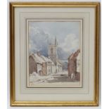 Early - Mid XX English School, Watercolour and pencil, Village street with church.