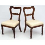 Gillows of Lancaster : A pair of c.1835 mahogany dining chairs with watered silk overstuffed seats.