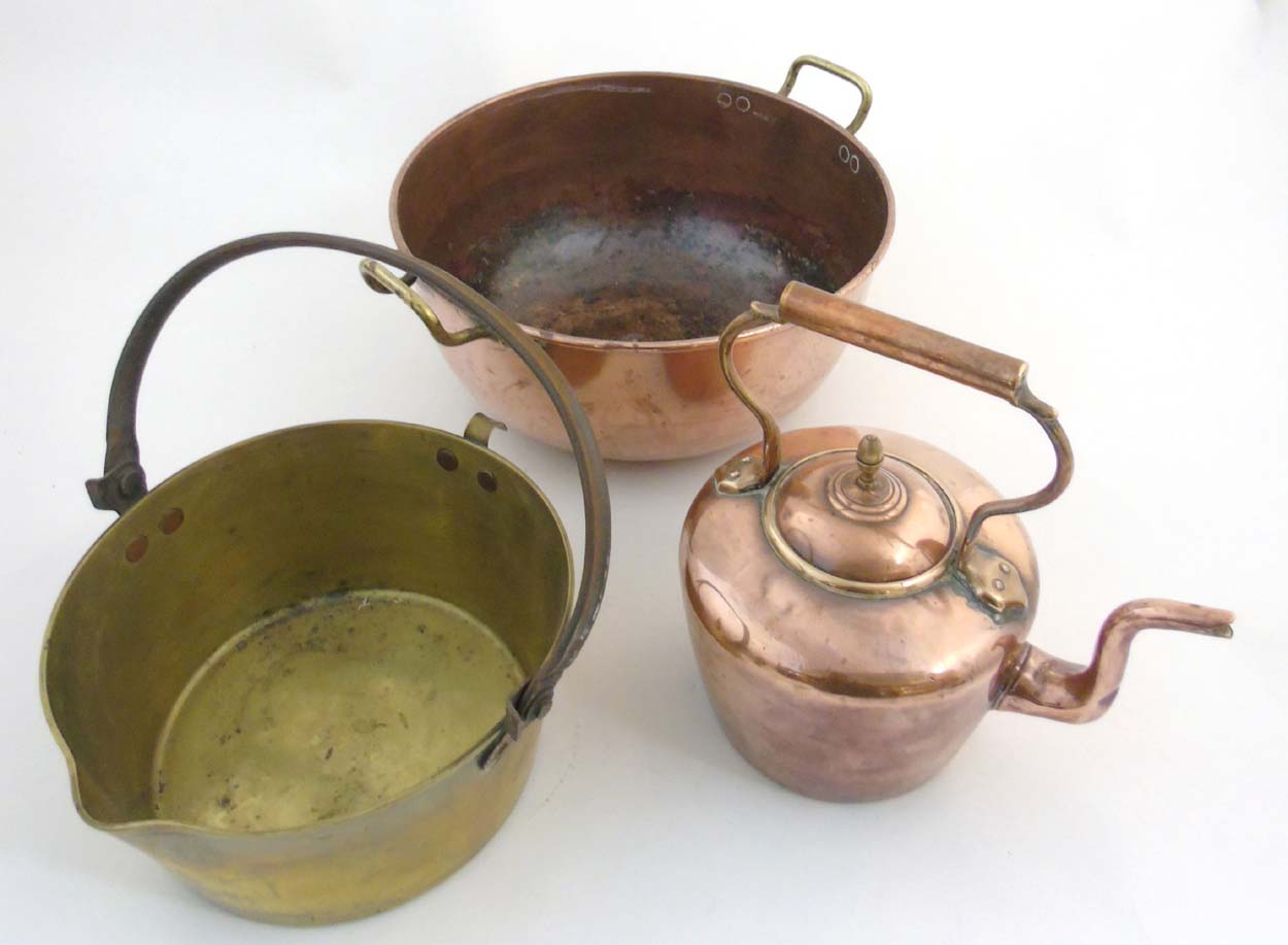 19th C cooking items to include : a copper stove top kettle , - Image 4 of 6