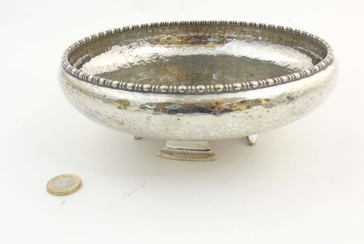 Arts and Crafts : A four foot hammered silver plate bowl by J B Chatterly & Sons ltd. Marked under. - Image 4 of 9