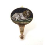 Grand Tour Jewellery : A yellow metal brooch with micro mosaic scene to top depicting a recumbent