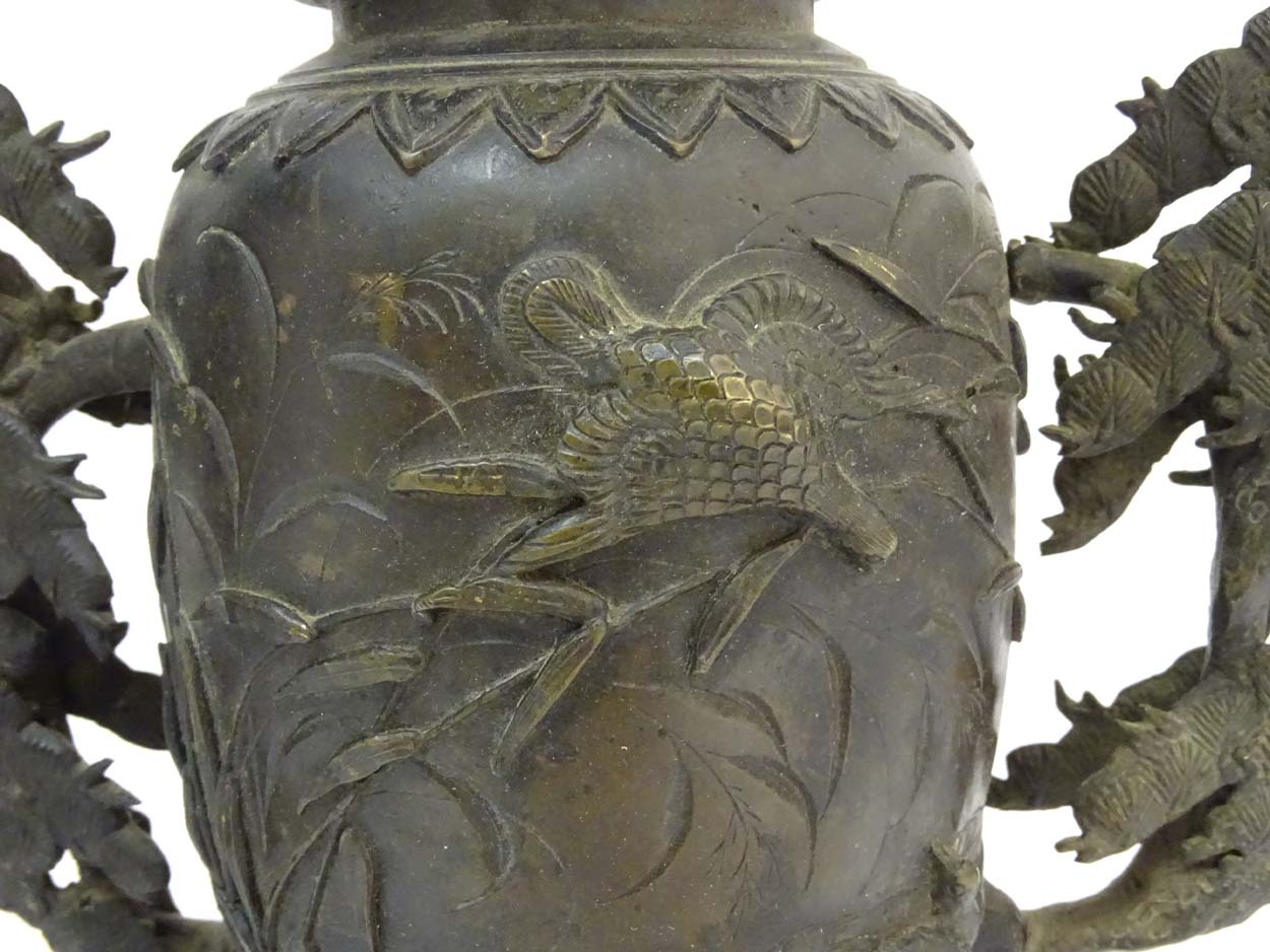 Japanese Bronze Urns : a pair of USUBATA for IKEBANA ( Japanese flower arranging ) wide necks with - Image 6 of 7