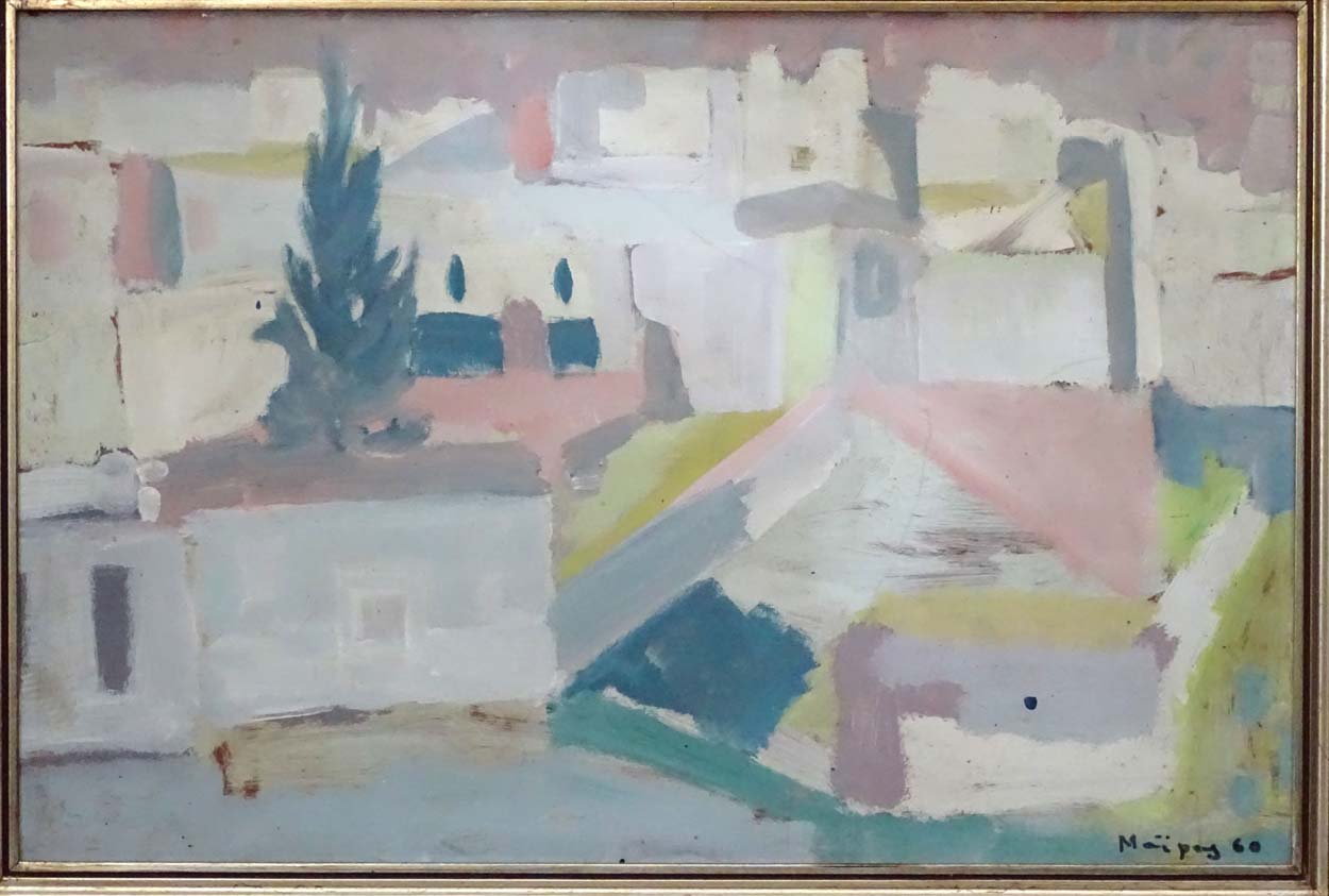 Themos Maipas (1936-1996) Greece, Oil on board, A Greek town, Signed and dated '60 ' lower right. - Image 3 of 4