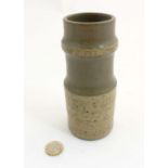 Scandinavian Studio Pottery: A tall Swedish cylindrical pot by Nittsjo, Sweden in beige/taupe tones,