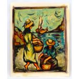 Francesco Musso (1942) Spanish, Acrylic, Spanish fisher women on the shore,