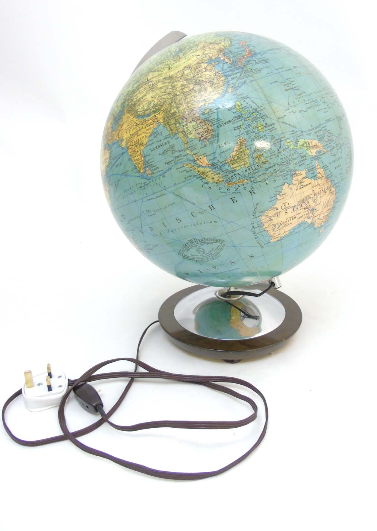 Vintage Retro :12"electric light Terrestrial globe, marked ' Duo Erdglobus ' ,