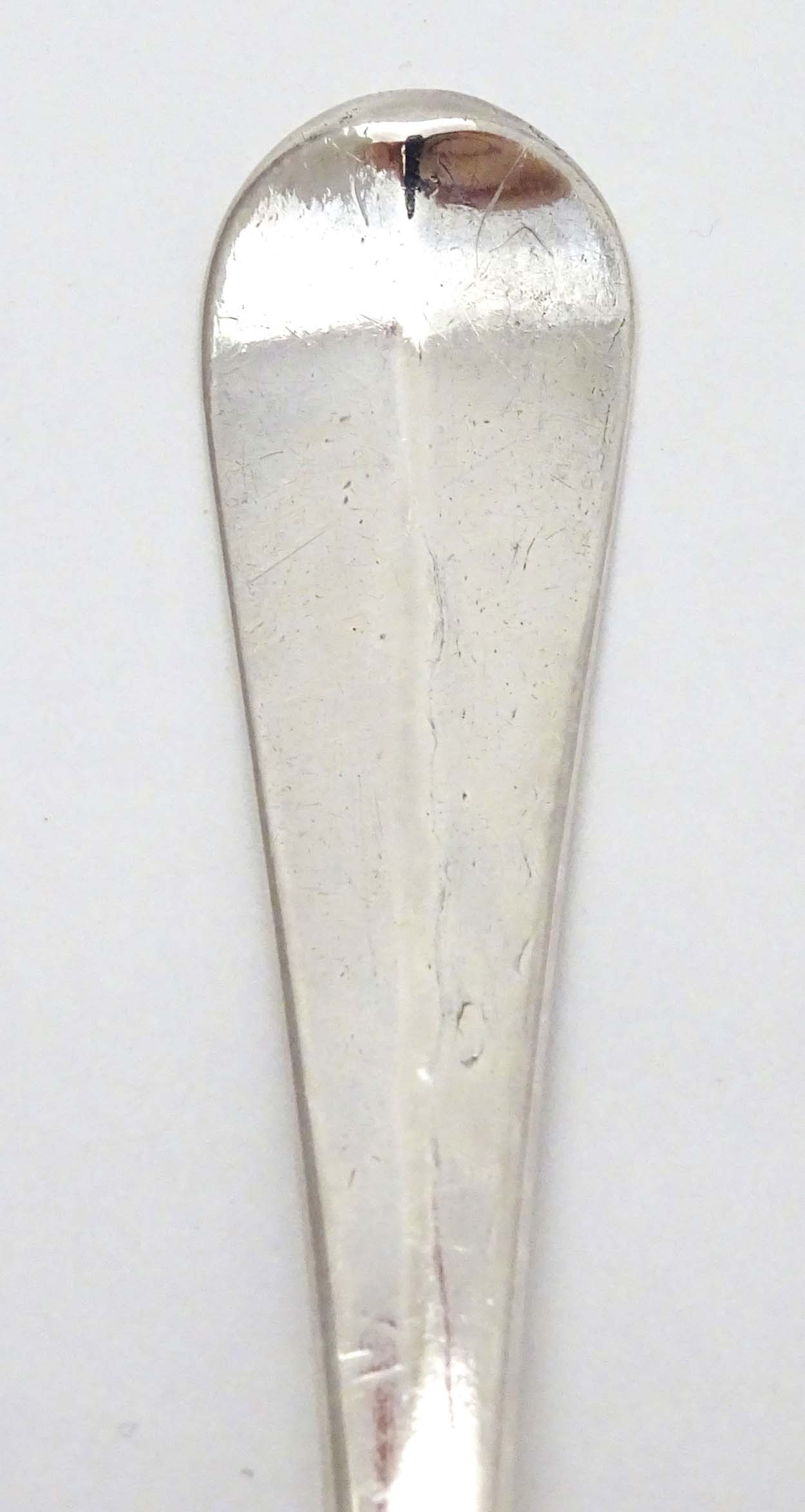 A Queen Anne Britannia Standard silver Hanoverian table spoon with rat tail bowl. - Image 6 of 13