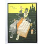 Soviet Union Propaganda Poster: A framed anti-religion soviet campaign poster depicting a Russian