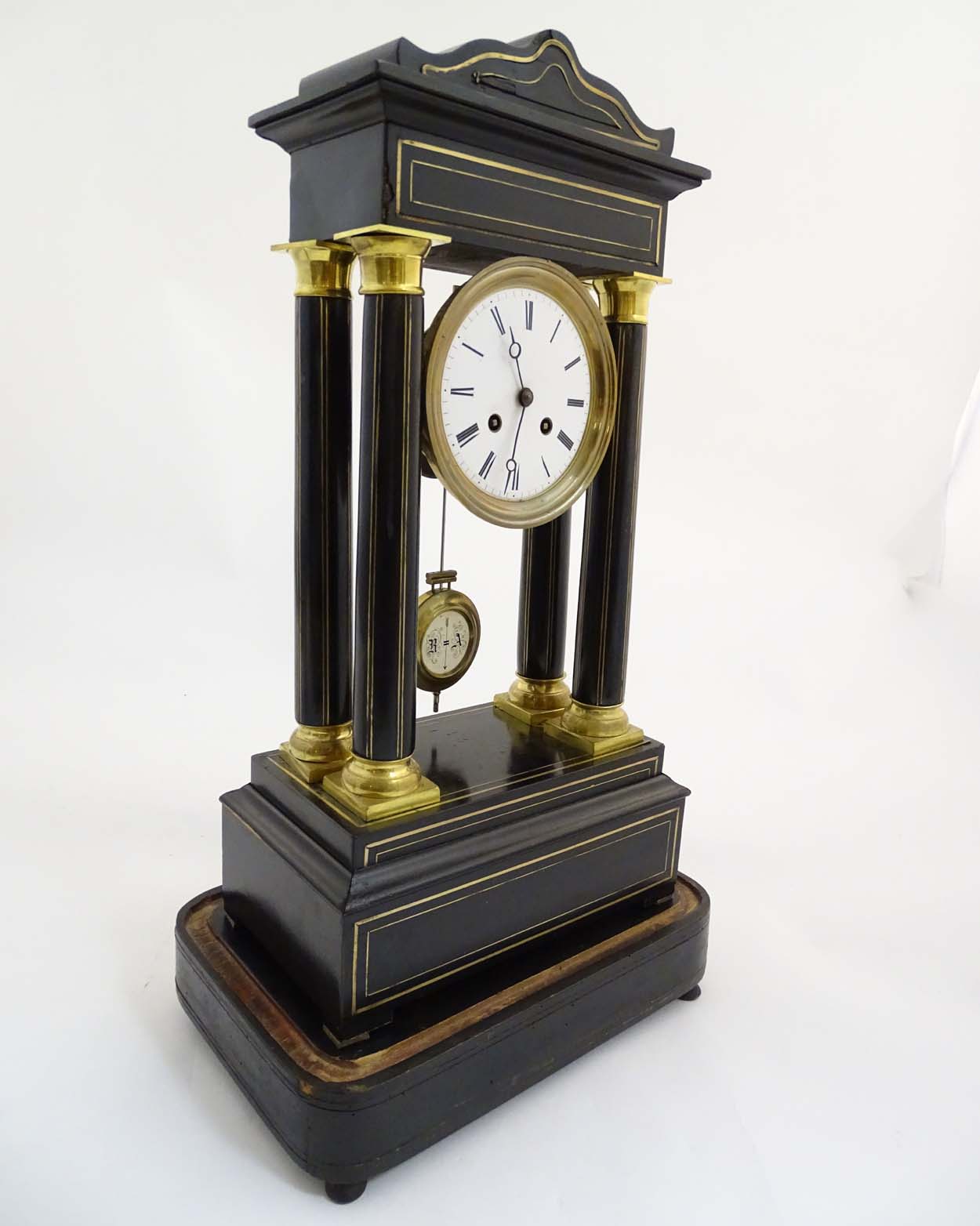 Portico clock : an 8 day 19thC Ebonised and brass Portico Clock with Japy Freres ( signed ) - Image 11 of 11