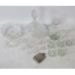A box of glass and crystal : including a hob nail decorated Lead crystal ship's decanter ,
