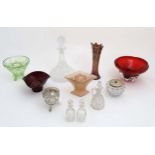 Assorted glassware to include a mid 20thC Uranium glass vase of conical form,