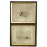 After G Morland 1805, Etching , a pair, Three heavy horses passing sheep in a fold &,