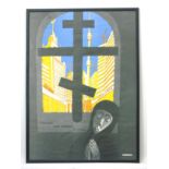 Soviet Union Propaganda Poster: A framed anti-religion soviet campaign poster,