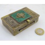 Militaria: A brass cigarette box with applied Third Reich decoration,