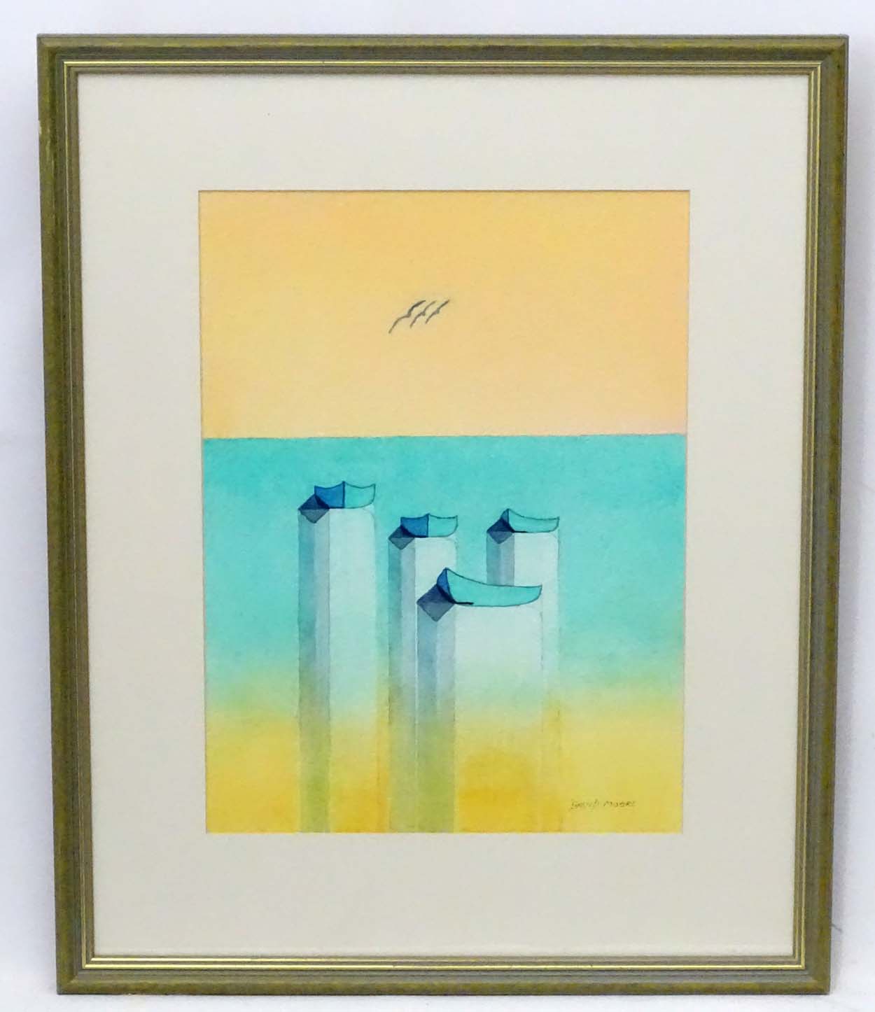 David Moore 2006, Watercolour, ' Birds and Boats ', Signed lower right and labelled verso.
