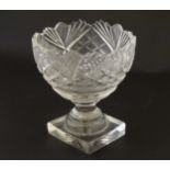 A 19thC cut glass / crystal pedestal bon bon dish on squared pedestal base 5 3/4" high