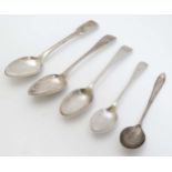 5 assorted silver spoons to include 1 x Sheffield 1910 maker W S Savage & Co.