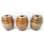 Three Stoneware salt glazed 6 gallon barrels.