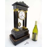 Portico clock : an 8 day 19thC Ebonised and brass Portico Clock with Japy Freres ( signed )