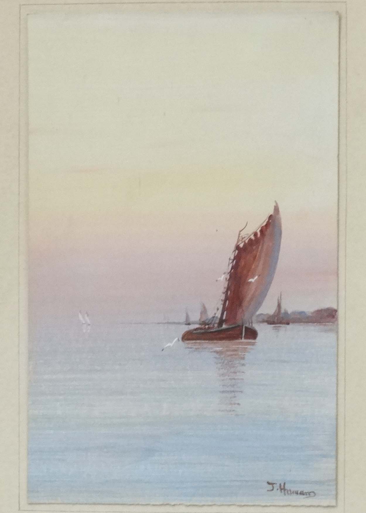 J Howard early XX Marine School, Watercolour and gouache, Returning fishing boat, - Image 3 of 4