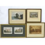 3 coloured steel & 1 wood engravings, C 1835, ' Luton Hoo ' x 2, ' Chicksands Priory ...