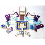 Masonic Interest : assorted Masonic items / regalia to include and olive wood carved box marked