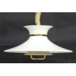 Vintage Retro : A Danish designed Rise and Fall Pendant light / Lamp with white livery and brass