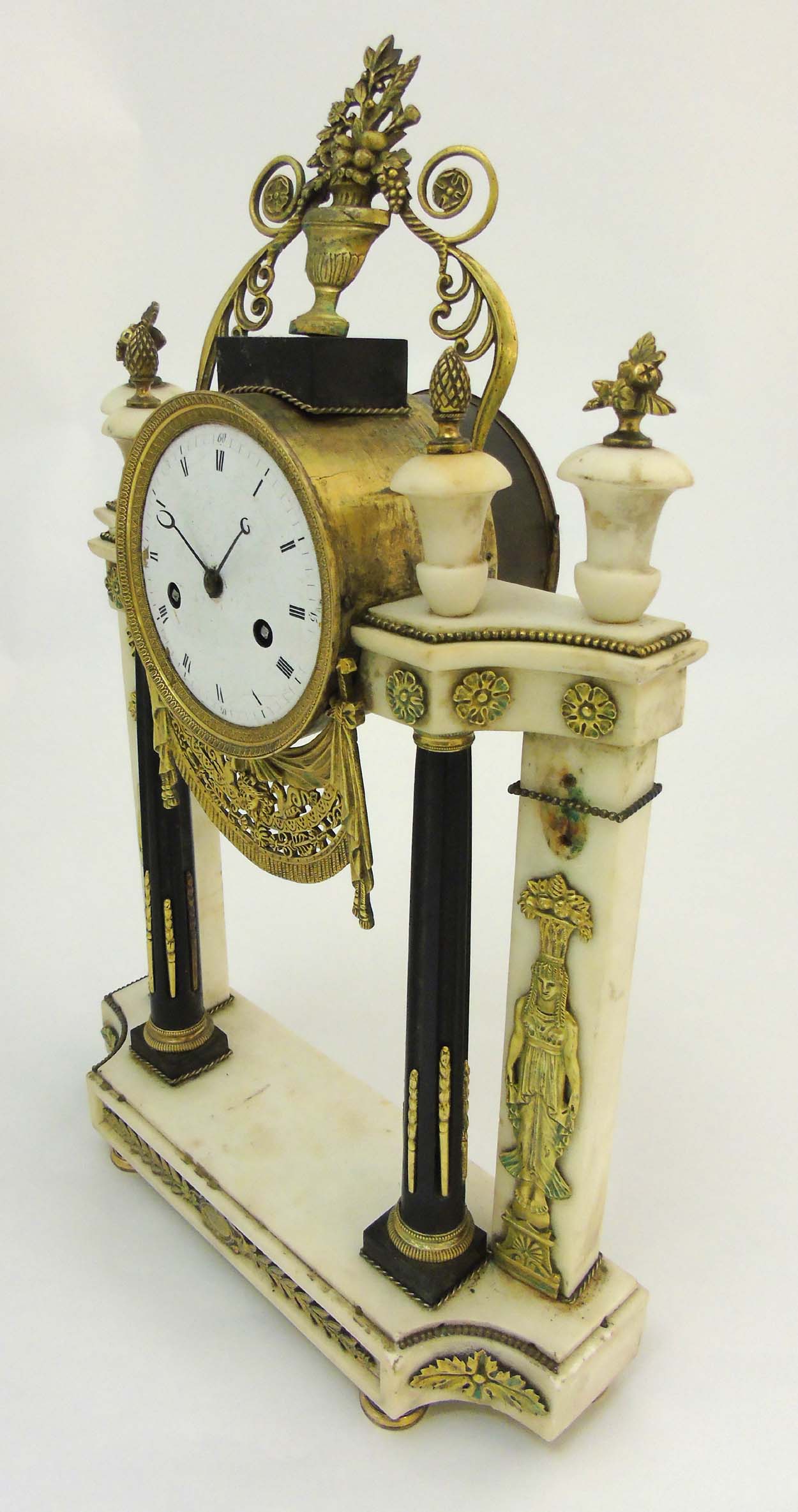 Marble Portico Clock : an Egyptian Revival white marble , Ebonised wood and brass 8 day clock , - Image 5 of 11