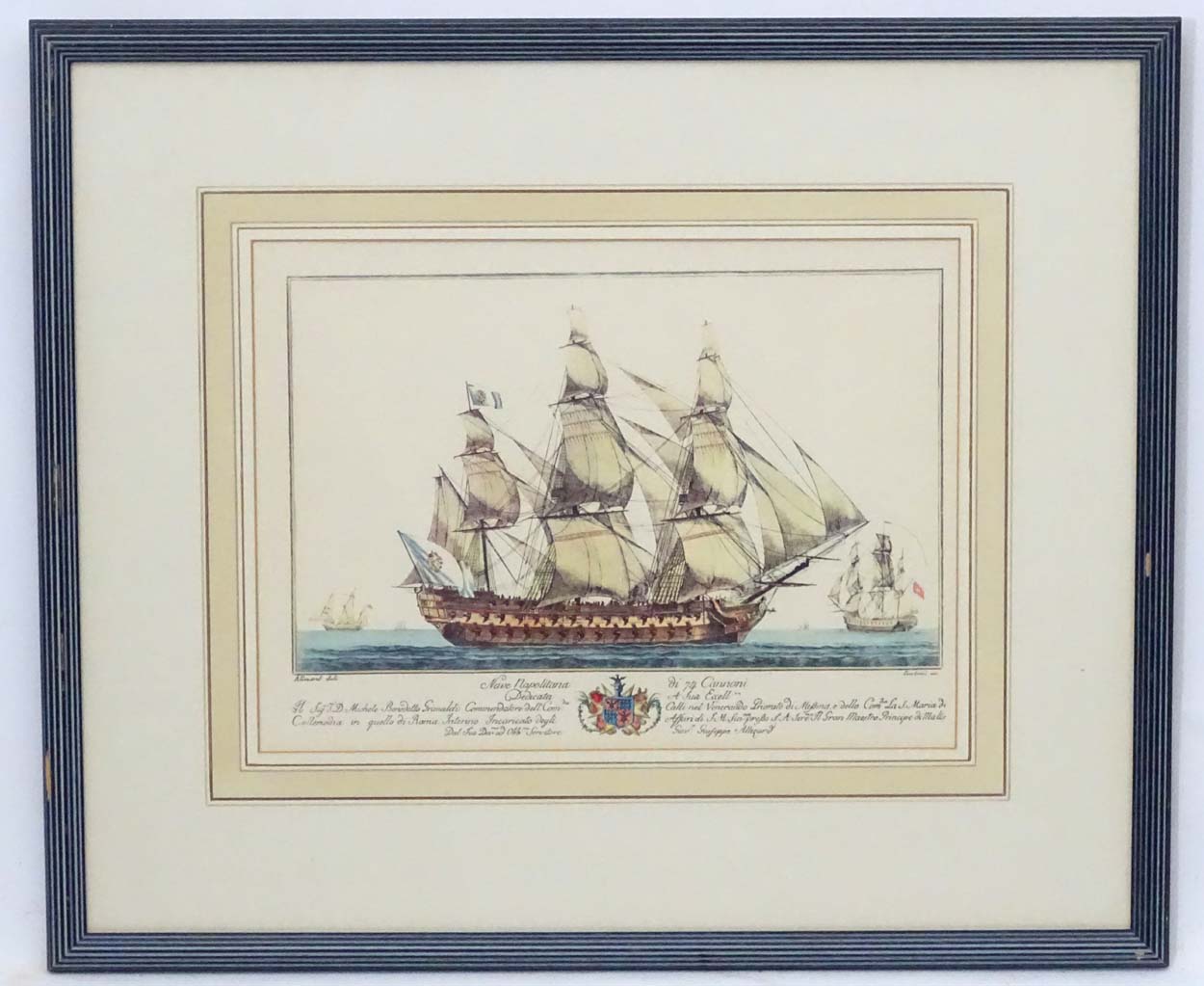 Allezard ( delin ), Coloured print, ' Nave Napolitana di 74 Cannon ...