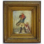 Mid 19th English School, Oil on mahogany panel, A fisherman with his children,