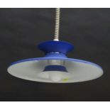 Vintage Retro : A Danish designed Rise and Fall Pendant light / Lamp , with blue outer livery ,