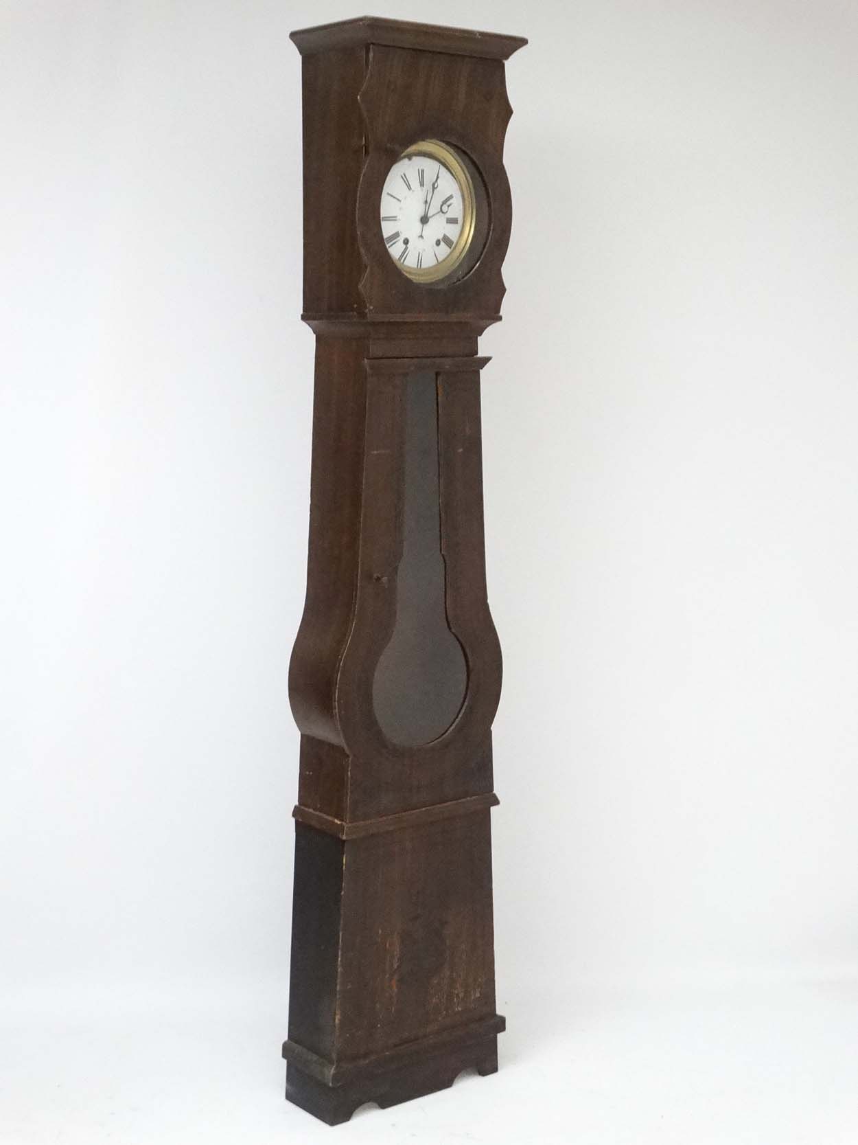 Comptoise French longcase clock : a 19thC 8 day painted (inlaid oak style) pine cased clock with - Image 4 of 10